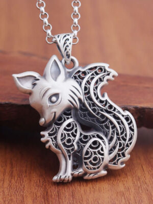 HimaFlow Tibet 999 Sterling Silver Fox Pattern Two-sided Blessing Necklace