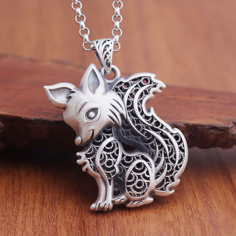 HimaFlow Tibet 999 Sterling Silver Fox Pattern Two-sided Blessing Necklace