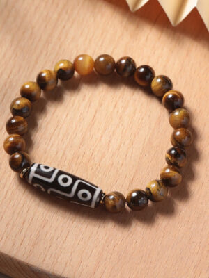 HimaFlow Tibetan Tiger Eye Tourmaline Nine-Eye Dzi Bead Protection Bracelet