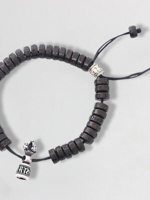 HimaFlow Tibet Coconut Shell Carved Om Mani Padme Hum Dorje Vajra Bell Happiness String Bracelet