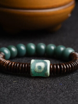 Tibetan Cyan Bodhi Seed Dzi Bead Coconut Shell Keep Away Evil Spirits Bracelet