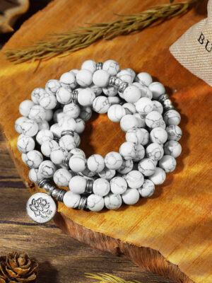 HimaFlow White Turquoise Lotus Mala Healing Bracelet