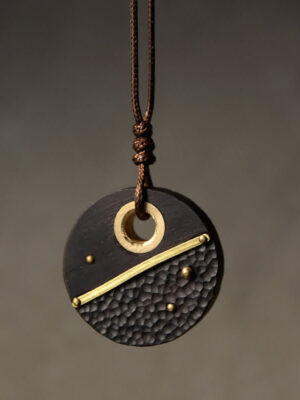 HimaFlow Handcrafted Round Ebony Wood Copper Peace Necklace Pendant