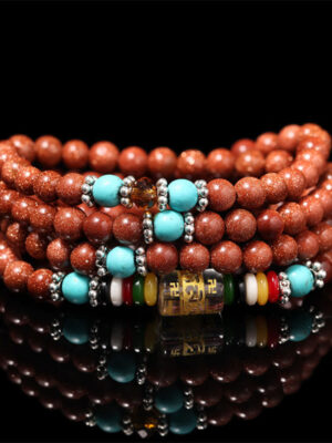 HimaFlow 108 Mala Beads Goldstone Om Mani Padme Hum Swastika Confidence Bracelet