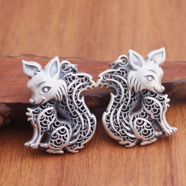 HimaFlow Tibet 999 Sterling Silver Fox Pattern Two-sided Blessing Necklace