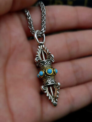 HimaFlow Tibet Vajra Dorje Pattern Copper Luck Wealth Metal Necklace Pendant