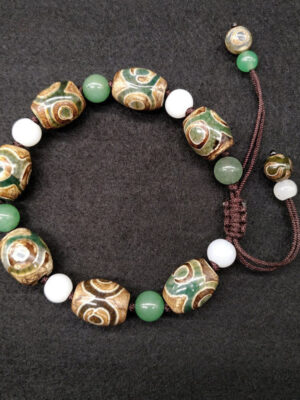 HimaFlow Tibetan Three-eyed Dzi Bead Luck Protection Braided Bracelet