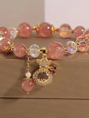 FREE Gift: Love Healing Natural Strawberry Quartz Crystal Money Bag Charm Positive Bracelet